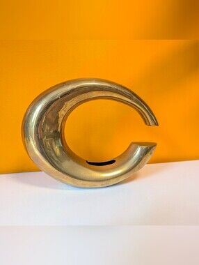 Vintage Brass Ikebana Sculptural Crescent Vase Art Deco Revival 80s Glam C Shape